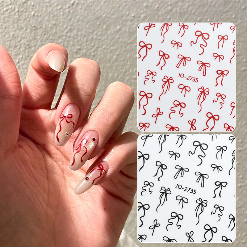 Bowknot Nail Art สติกเกอร์ริบบิ้นน่ารักออกแบบ Self กาวสติ๊กเกอร์ติดเล็บสําหรับ DIY ตกแต่งเล็บ