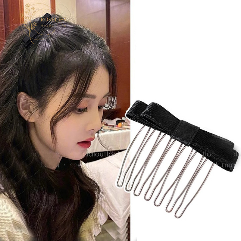 Roselife สีดําบัลเล่ต์ริบบิ้นโบว์โลหะหวี Hairpins สําหรับผู้หญิงสาวแฟชั่นด้านข้างหวีผม Hairstyling เครื่องมือ