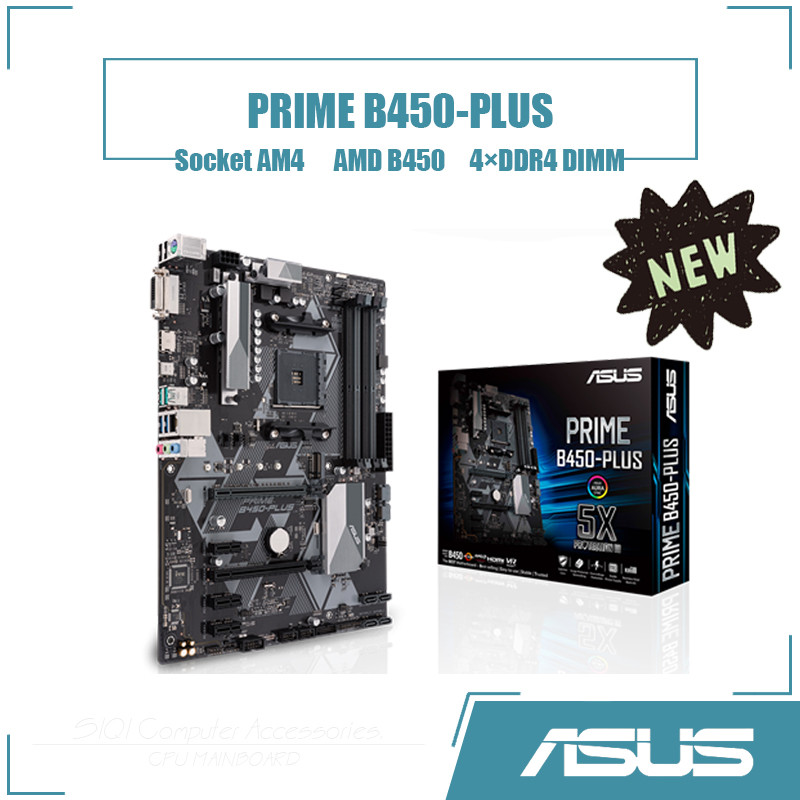 [ใหม่] ASUS PRIME B450-PLUS เมนบอร์ด 4DDR4 DIMM AMD B450 ซ็อกเก็ต AM4 เมนบอร์ดเดสก์ท็อป