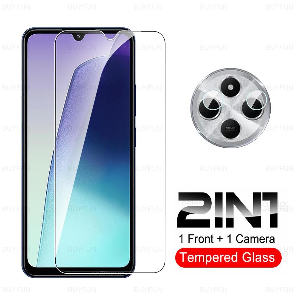 2in1 ป้องกันหน้าจอสําหรับ Xiaomi Redmi 14C 14C ฟิล์มเต็มรูปแบบโค้ง 9H HD กระจกนิรภัยป้องกันฟิล์มด้าน