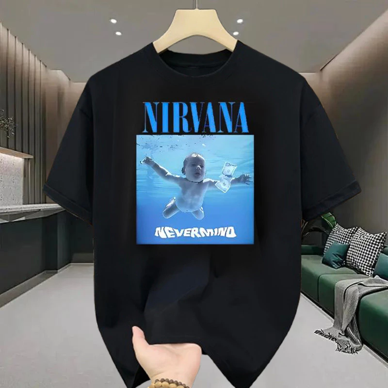 เสื้อยืดผู้ชายเท่ๆ คอกลมแขนสั้น สกรีนลายวงNIRVANA เสื้อยืดสตรีทแฟชั่นวินเทจ oversize เสื้อวงวินเทจ โอเวอร์ไซส์คนอ้วน