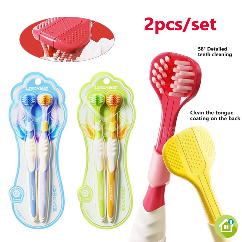 ใหม่2ชิ้น/เซ็ตอัลตร้าไฟน์ขนนุ่มทําความสะอาดลึกแปรงฟันผู้ใหญ่แปรงสีฟันสามด้านแบบพกพา