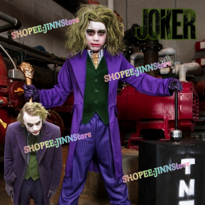 -JINN-THE JOKER คอสเพลย์เครื่องแต่งกาย THE DARK KNIGHT JOKER Roleplay เครื่องแบบวิกผมชุดอะนิเมะ Carn