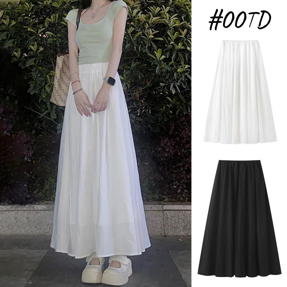 กระโปรงสีขาวยามช่วงฤดูร้อนสไตล์อ่อนโยน เอวแคบSlimmer All-Match Mid-Length