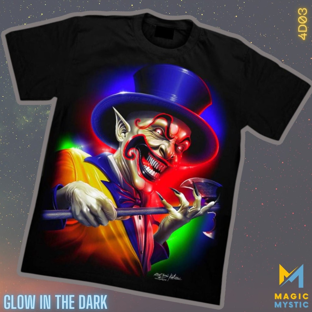 เสื้อยืดสีดํา 4d Rock Chang Original Joker Glow in the Dark Unisex ขนาดใหญ่