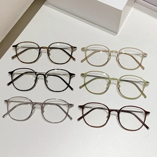 เลนส์แบบถอดเปลี่ยนได้COD (San9) เกาหลี Ultra-light TR90 Retro Round Tortoiseshell Anti-blue แว่นตา