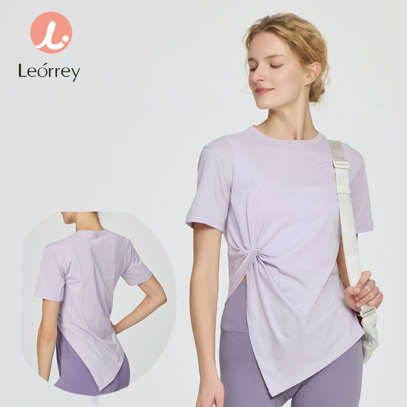 Leorrey-เสื้อยืดแขนสั้นผ่าหน้าสำหรับโยคะ น้ำหนักเบา แห้งเร็ว กระชับสัดส่วน ฟิตเนส กีฬา