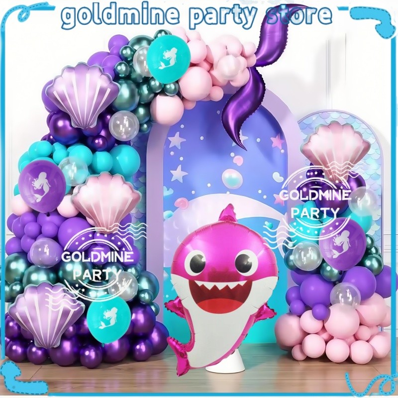 Ocean Animal Baby Shark Balloon Arch Set สีม่วงลูกโป่งน้ํายางสีฟ้าสําหรับตกแต่งงานเลี้ยงวันเกิด