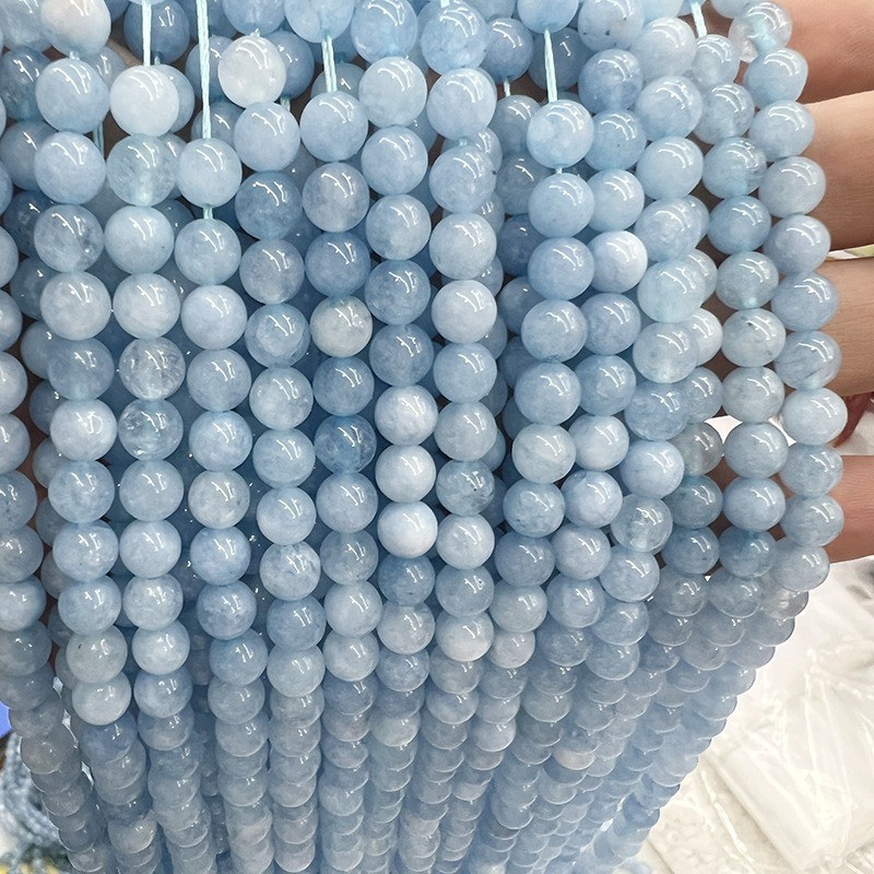 ลูกปัดหินธรรมชาติอความารีนคาลเซโดนี ขนาด 4 มม. 6 มม. 8 มม. 10 มม. สําหรับทําสร้อยข้อมือ DIY