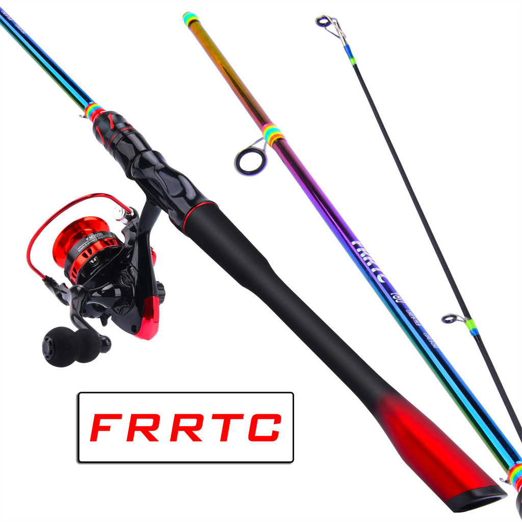 FRRTC ชุดตกปลาคาร์บอนไฟเบอร์ 2 ส่วน Spinning Rod และ Metal Spool Reel สําหรับตกปลาน้ําจืด Combo
