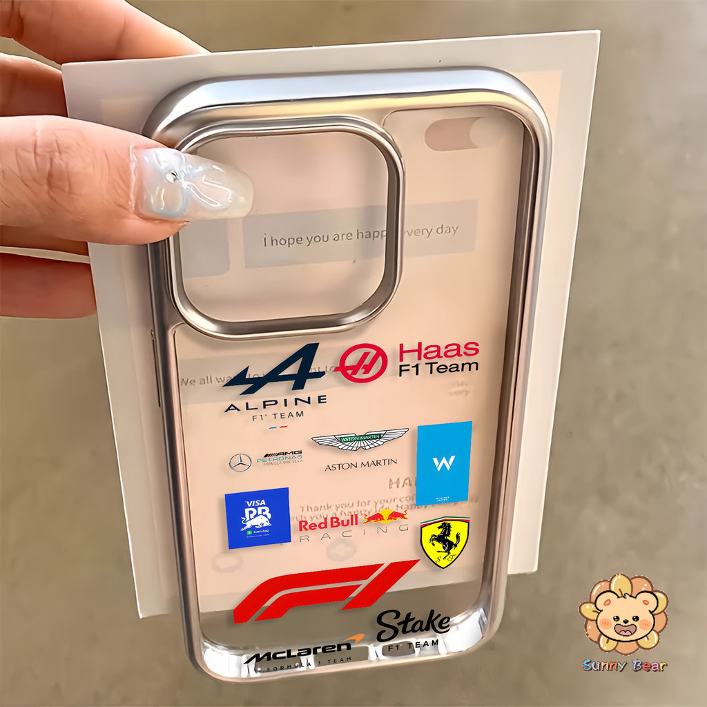 สําหรับiphone 16 Pro Maxโลโก้ F1 แนวโน้ม 15 14 XR 13 12 11 Pro Max 8 7 Plus X Xs Max Se 2020 13 12 11 นุ่มหรูหราElectroplatedกรอบโปร่งใสเคสโทรศัพท์