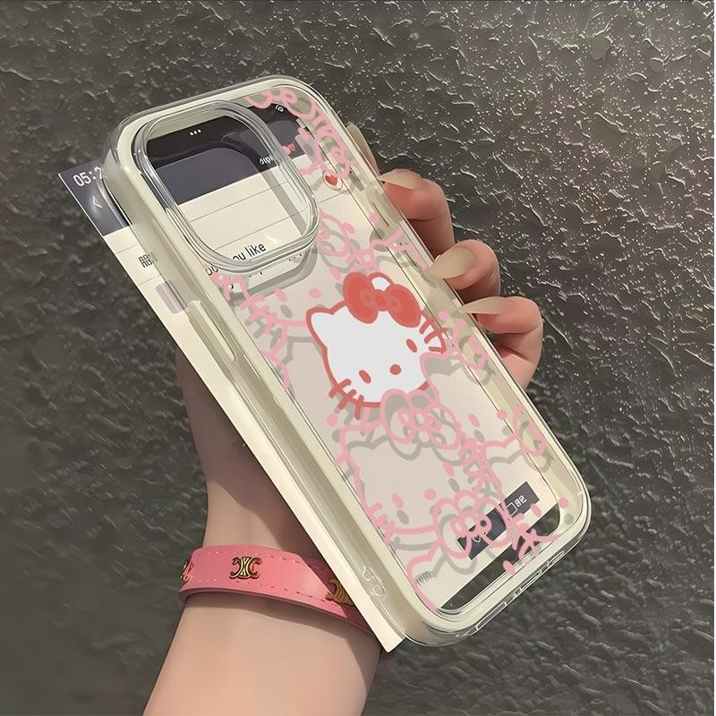 เต็มหน้าจอ Hello Kitty การ์ตูนสีแดงน่ารักสําหรับ iPhone 13 14 16 11 12 15 12PRO 15PRO XSMAX 11PROMAX