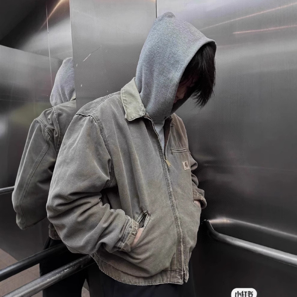 WCXJ CARHARTT j97Canvas Washed Jacket Loose Fit Turn-down Collar Zipper Coat