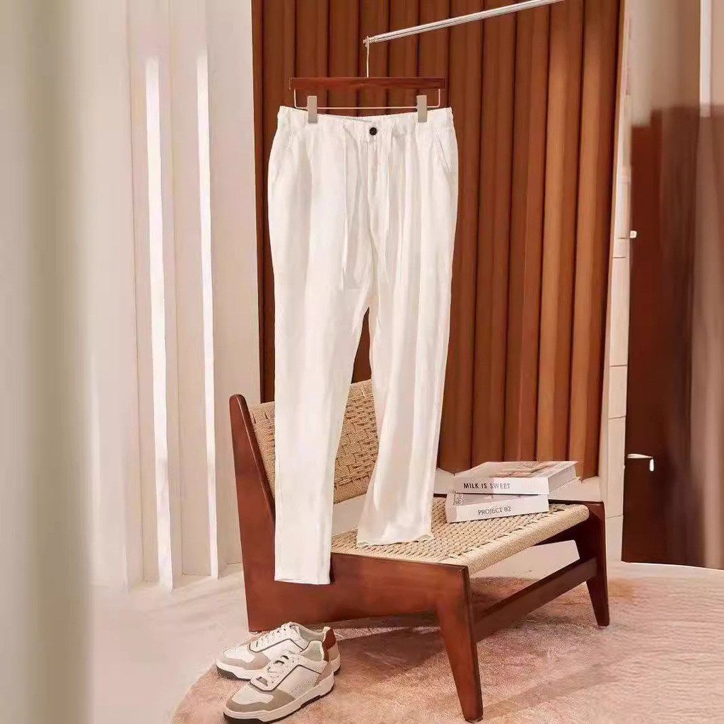 A0MP ZEGNA 2024Casual Drawstring Men's Linen Blend Trousers Casual Pants