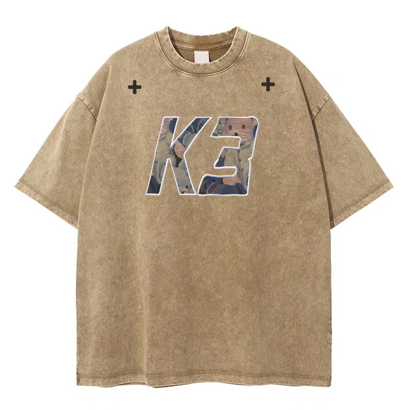 Baolongxin อเมริกัน High Street แฟชั่นแบรนด์แขนสั้นเสื้อยืดผู้ชายฤดูร้อนแฟชั่นย้อนยุคที่เดินทางมาพักผ่อนล้างออกครึ่งแขนซอก