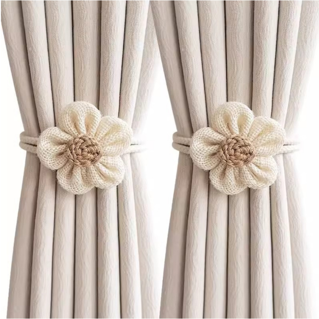 เชือกผูกม่านสายรวบดอกไม้ DIY 2 แพ็ค สไตล์โบโฮ เรียบหรู อุปกรณ์เสริมตกแต่งผนังสําหรับโฮมออฟฟิศ