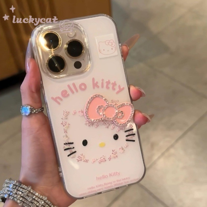 เข้ากันได้กับ iPhone 16 15 14 13 12 11 Pro Max X Xr Xs Max 7 8 Plus SE2020 เคสโทรศัพท์การ์ตูนสร้างสรรค์น่ารักสีชมพูและสีฟ้า Kt Cat 3d Big Bow คู่ Clear Soft ฝาหลัง