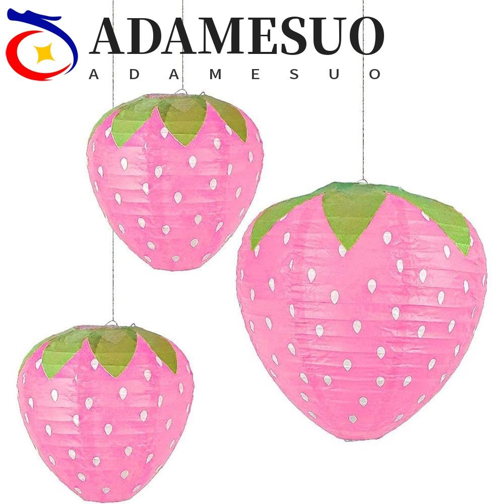 อดัมซูโอะ โคมไฟสตรอเบอร์รี่,โคมไฟกระดาษมือถือสีชมพู3ง,เครื่องประดับสดชื่นหวานน่ารักรูปพิเศษแขวนโคมไฟบอลพรรคตกแต่ง