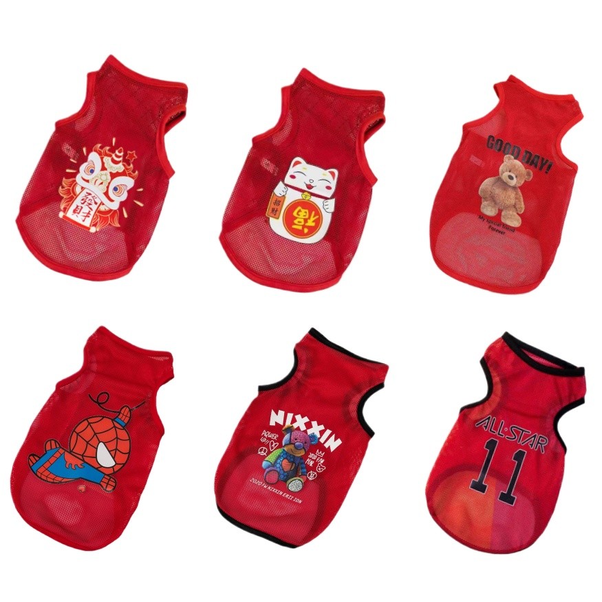 เทศกาลใหม่ตาข่ายเสื้อผ้าสัตว์เลี้ยงฤดูใบไม้ผลิและฤดูร้อนเสื้อกั๊กสุนัขขนาดเล็กตุ๊กตาแมวกระต่ายเสื้อผ้า