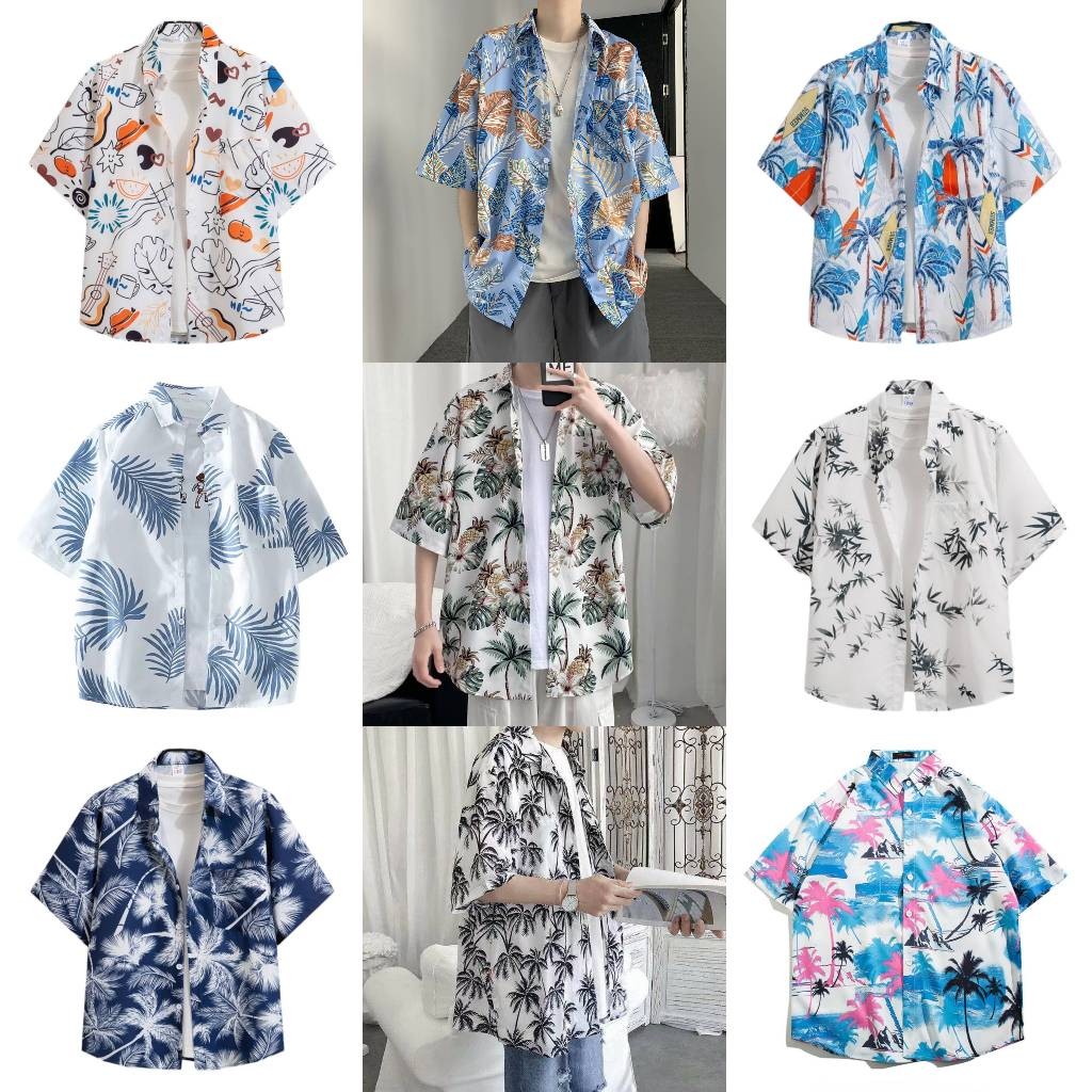 ใหม่ เสื้อฮาวายลายดอกไม้แขนสั้น ผ้าสบาย