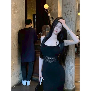 🪐Soroh🪐เดรสยาว สายเดี่ยว ไหมพรม สีพื้น เอวเว้า ผ้ายืด เดรสรัดรูป⭐สไตล์เกาหลี ทรงสวย ใส่สบาย🌙#31096