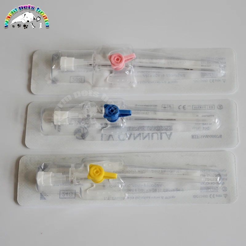 IV Cannula ใช้ครั้งเดียวพร้อมพอร์ตฉีด 20G 22G 24G ผีเสื้อ IV Catheter อุปกรณ์สัตวแพทย์