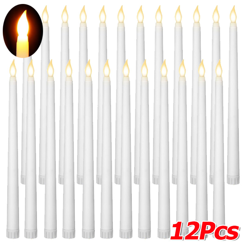 3-12 ชิ้น LED Flameless Taper เทียน - แบตเตอรี่ดําเนินการปลอมแท่งริบหรี่ - เทียนยาวไฟฟ้าสําหรับงานแต่งงานตกแต่งบ้าน