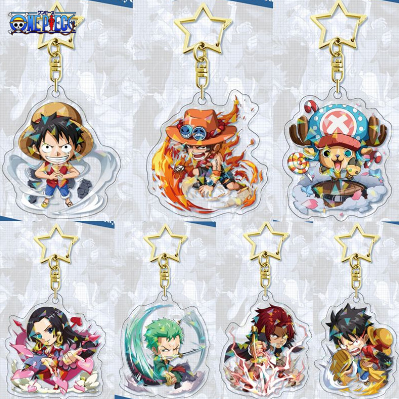 One Piece Zoro Luffy การ์ตูนน่ารักรุ่น Q Clear Star พวงกุญแจแขวนโซ่กระเป๋านักเรียนตกแต่งจี้เด็กของขวัญ