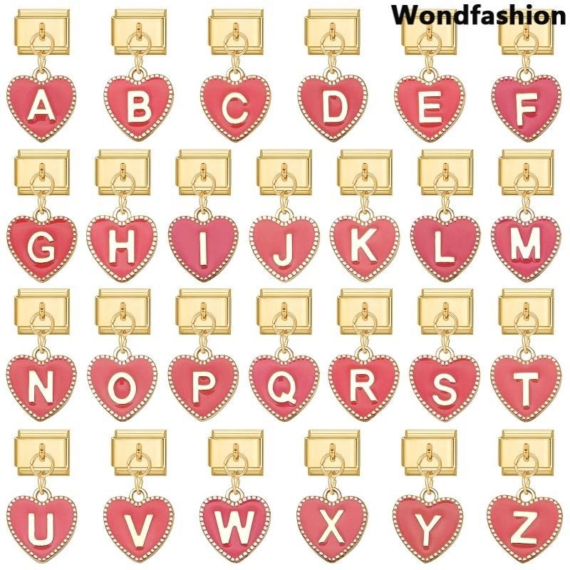 26 Love Heart ตัวอักษรจี้อิตาเลี่ยน Charm สร้อยข้อมือ Fit 9 มม. สแตนเลส DIY เครื่องประดับ อุปกรณ์เสริม Retro บุคลิกภาพโมดูลสร้อยข้อมือ