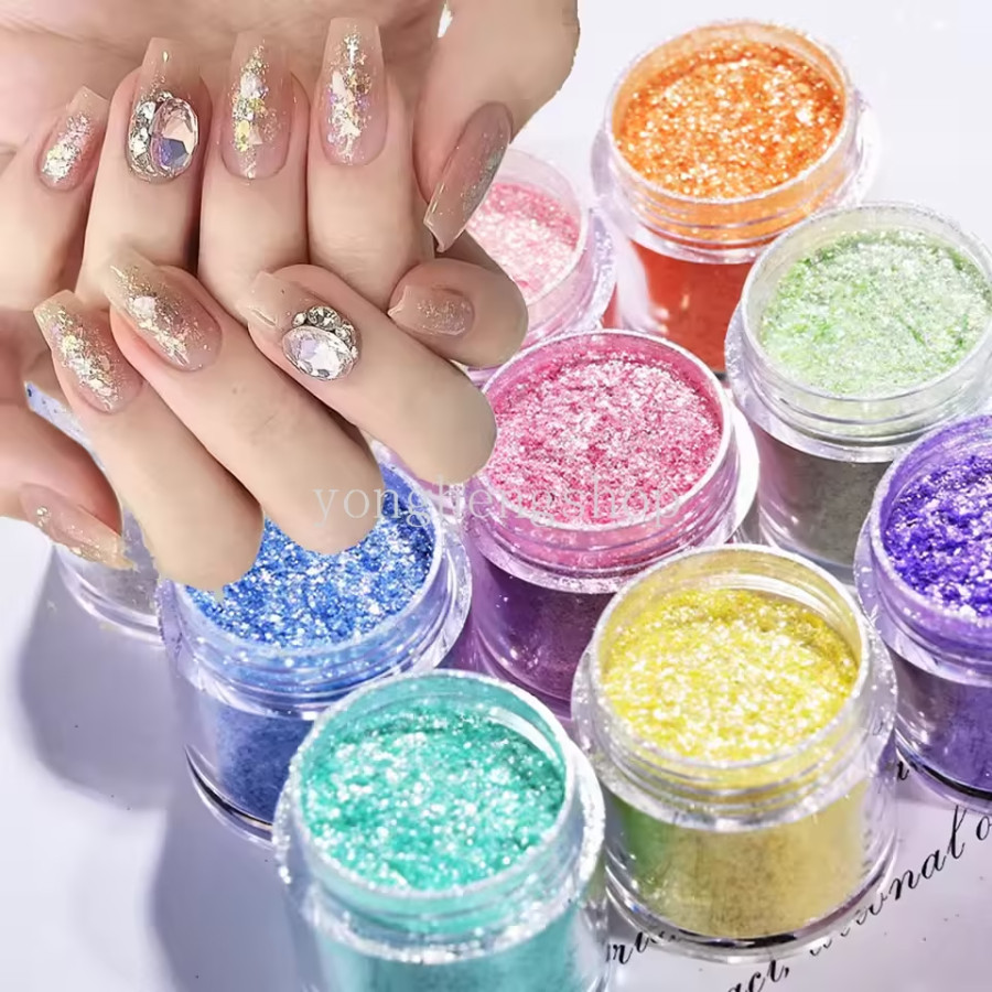 10สีผงเล็บโพลาไรซ์ออโรร่านีออนชิมเมอร์เล็บแววเลื่อม ทําเอง อุปกรณ์ตกแต่งเล็บประกายคริสตัลผงบรรจุขวด