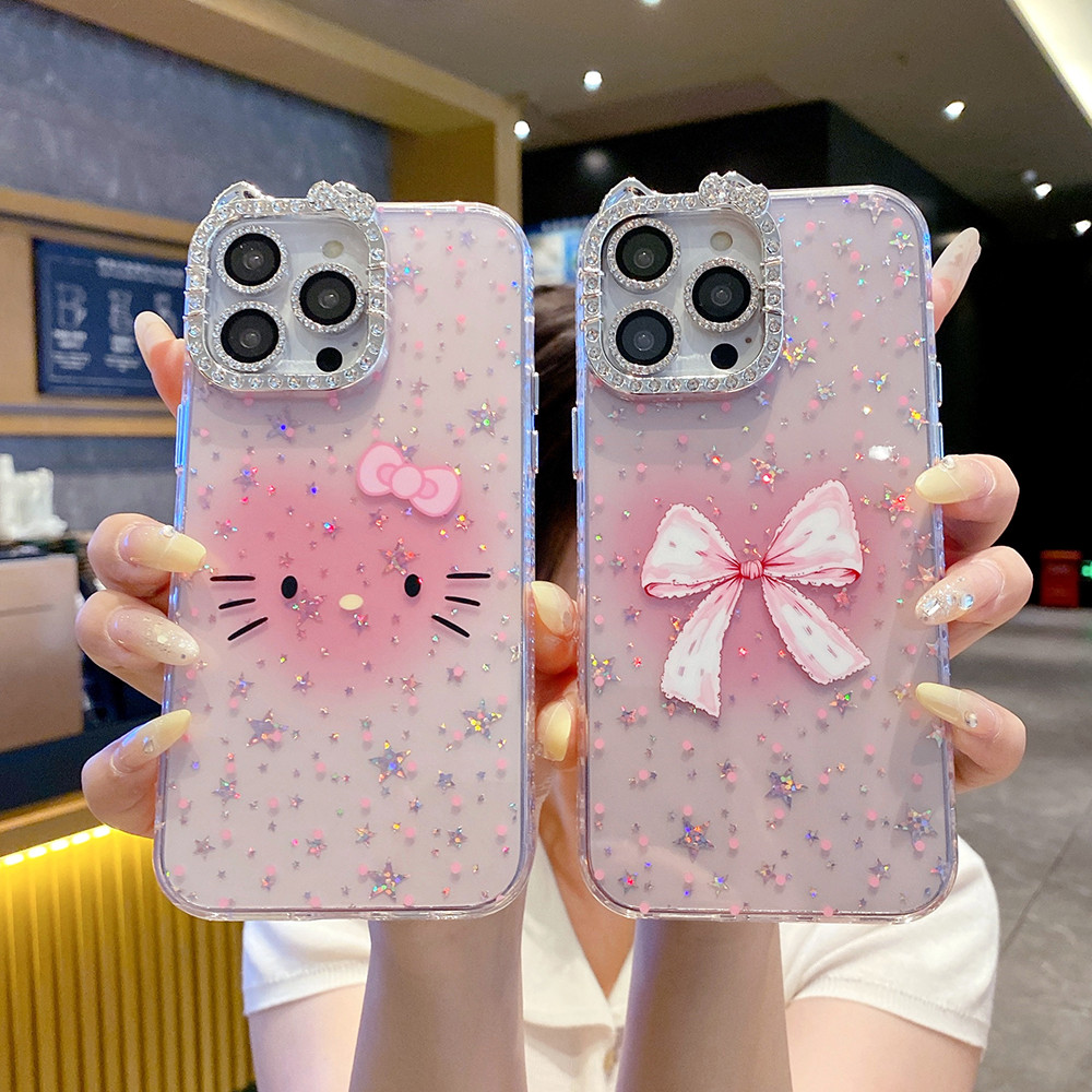 วงเล็บแฟลชแมวกรอบเคสโทรศัพท์สําหรับ ไอโฟน 17 15 16 14 13 12 มือโปร สูงสุด แฟชั่นแป้งแสงแรเงาแมวฝาครอบป้องกัน