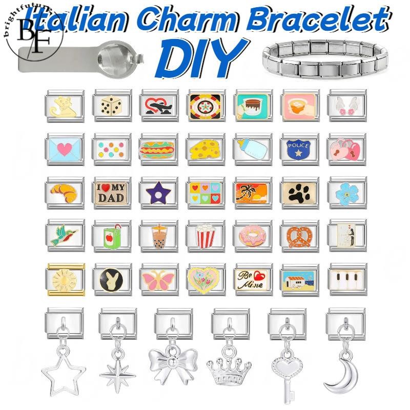 ชานมไข่มุกครัวซองต์อิตาเลี่ยนสร้อยข้อมือ Charm Fit 9 มม.สร้อยข้อมือสแตนเลส DIY เครื่องประดับทําอุปกรณ์เสริม Retro บุคลิกภาพโมดูลสร้อยข้อมืออุปกรณ์เสริม