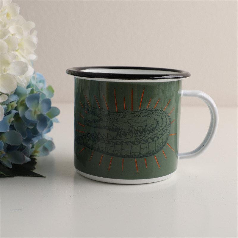 Finnish Green Crocodile Series Retro แก้วเคลือบหนาถ้วยกาแฟถ้วยน้ํา -zaka0428