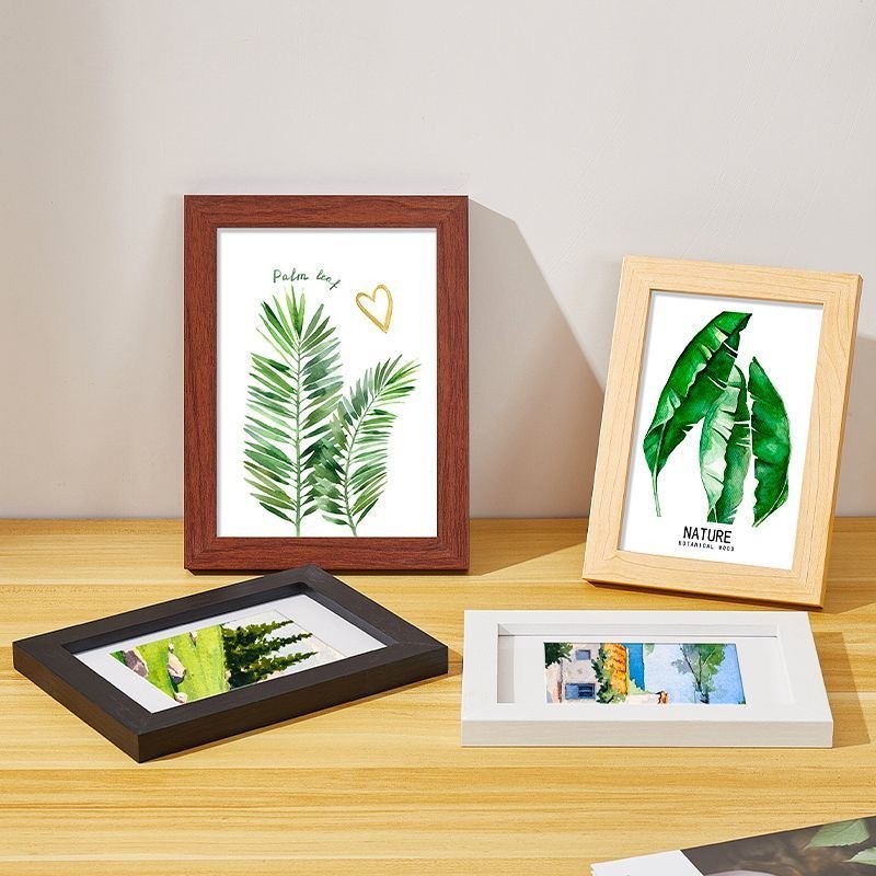 กรอบรูปเรียบง่าย กรอบรูปสีไม้ ทนทานกรอบรูป 4×6/5×7นิ้ว แข็งแรง หูแขวนผนังตกแต่งบ้าน ขาตั้งโต๊ะ