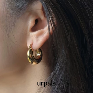 URPALS ต่างหูห่วง ต่างหูสายฝอ Stainless ชุบทอง 18K คุณภาพสูง ใส่อาบน้ำ ออกกำลังกายได้