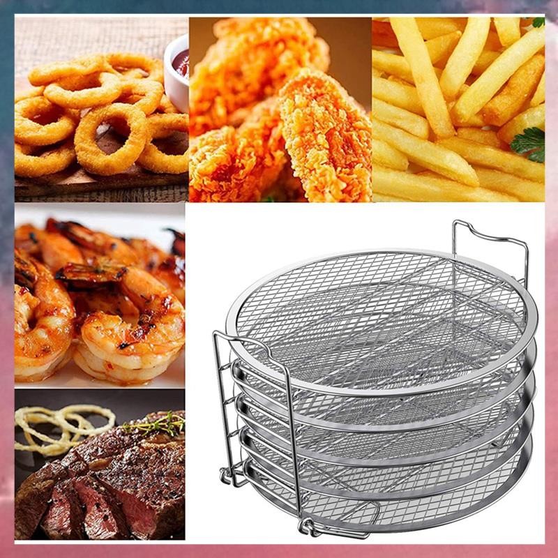 1 ชิ้น 5 ชั้น Air Fryer Rack สแตนเลส Stackable Grid Grill Rack อะไหล่อุปกรณ์เสริมสําหรับ Foodi 6.5 Q