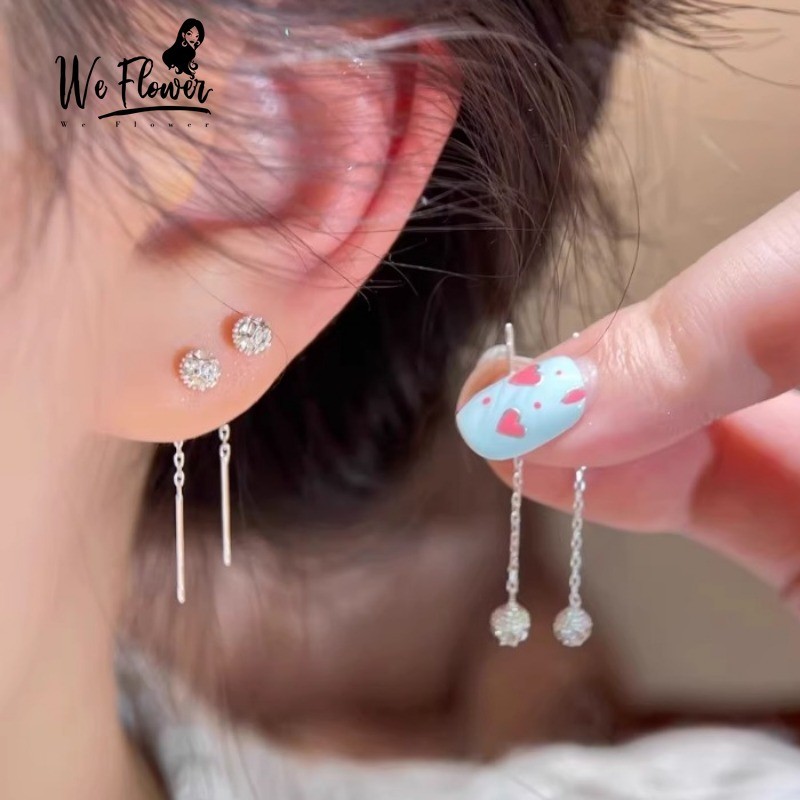 We Flower เกาหลี s925 เงินพู่โซ่ Shining คริสตัล Ball Drop ต่างหูสําหรับผู้หญิงสาวแฟชั่น Dangle หูเครื่องประดับ