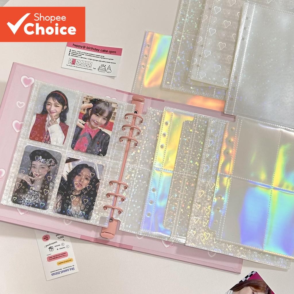 A5 Laser Binder หน้าภายในดอกไม้หัวใจ Star Photocard แขนอัลบั้มเติมหน้า 4 ตาราง Lomo Card Collection Storage