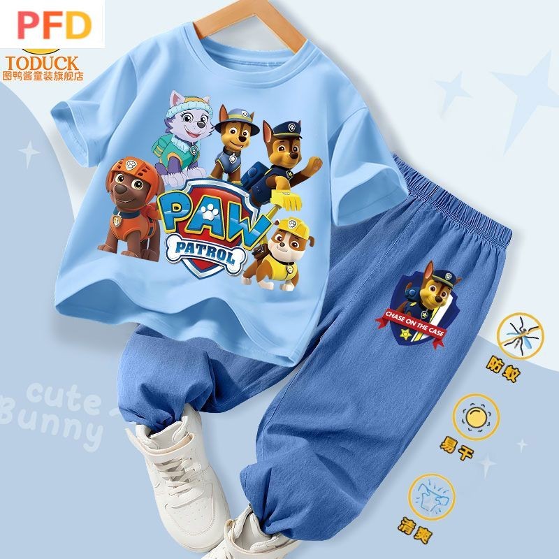 paw patrol ชุดการ์ตูน ชุดแขนสั้นสำหรับเด็ก กางเกงกันยุงสไตล์ใหม่