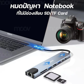 [ส่งเร็ว] Moov HUB05 USB Hub Type C ฮับ 8 in 1 OTG PC Laptop USB Type C HDMI 4K TF SD RJ45 Card Reader