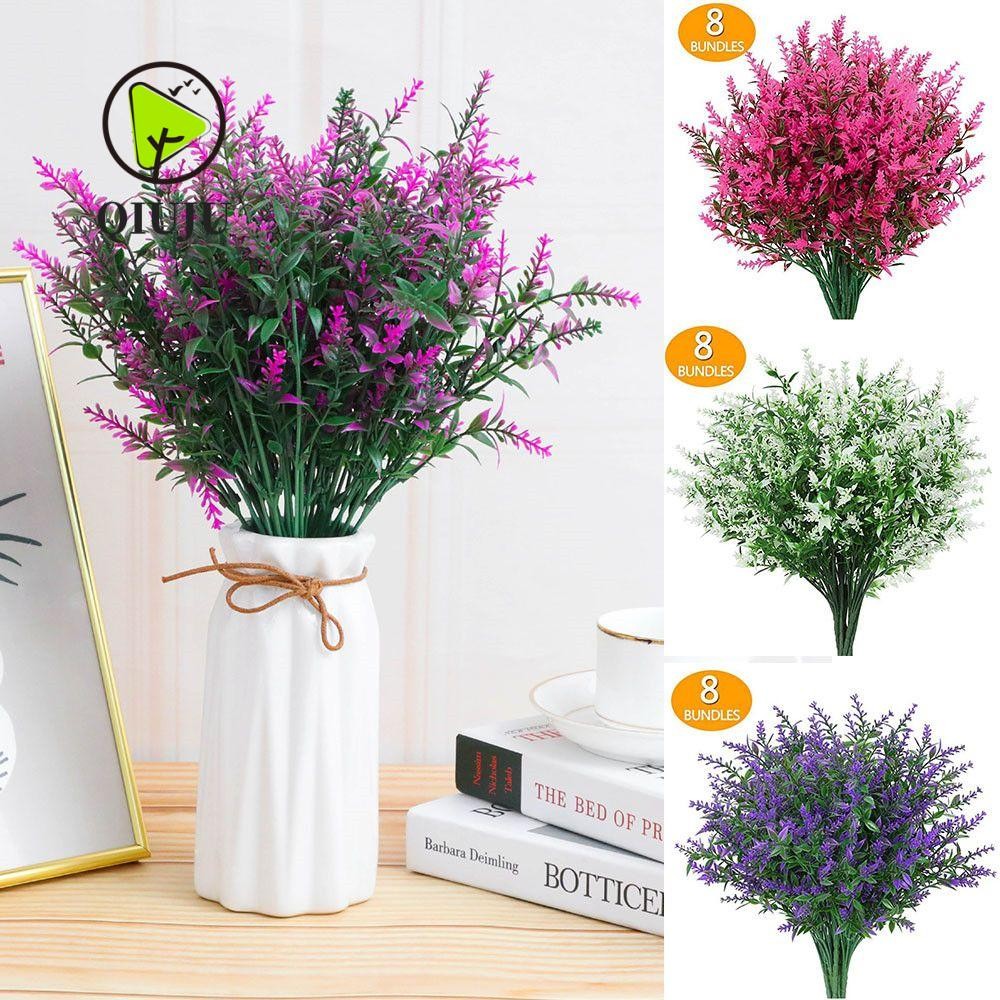QIJU 1 ชิ้นดอกไม้ปลอมพลาสติกเทียมไม่ซีดจาง UV ทนไม้พุ่มพืช