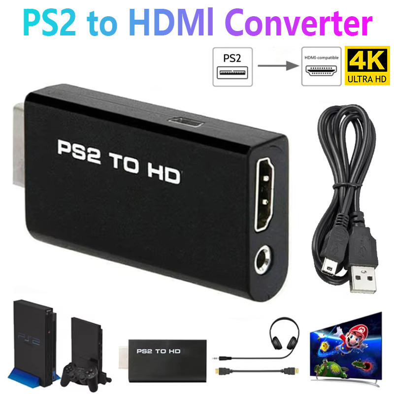 3PCS PS2 ถึง HDMI-เข้ากันได้กับ Converter 4K อะแดปเตอร์ 480i/480p/576i วิดีโอเสียงพร้อมสายสัญญาณเสียง 3.5 มม.รองรับ PC ทั้งหมด PS2 โหมดจอแสดงผล