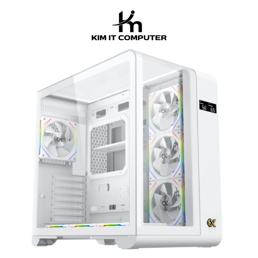 XIGMATEK PANO S Arctic With CPU&GPU Temp LCD (แถมพัดลม ARGB x 7 ตัว) Curved Tempered Glass Mid-Tower