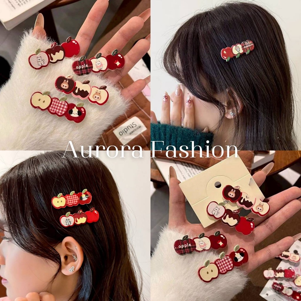 Aurora🛒พร้อมส่ง🚚 (รูปถ่ายจากงานจริง) กิ๊ปลายแอปเปิ้ล สีแดงลายการ์ตูนน่ารัก