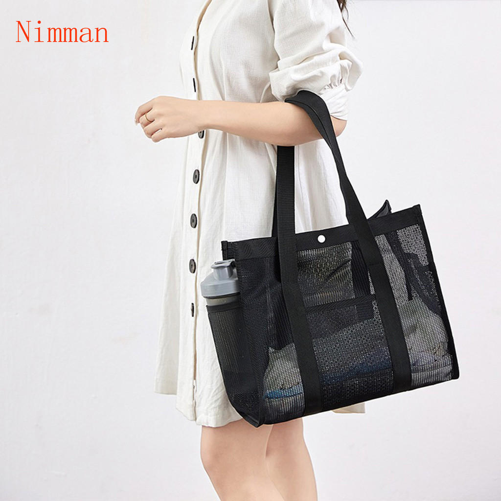 (Nimman)2025 ใหม่กระเป๋าชายหาดเกาหลีแฟชั่นตาข่าย Hollow ฟิตเนสกระเป๋าสะพาย Leisure ว่ายน้ํากระเป๋าเดินทาง Washbag