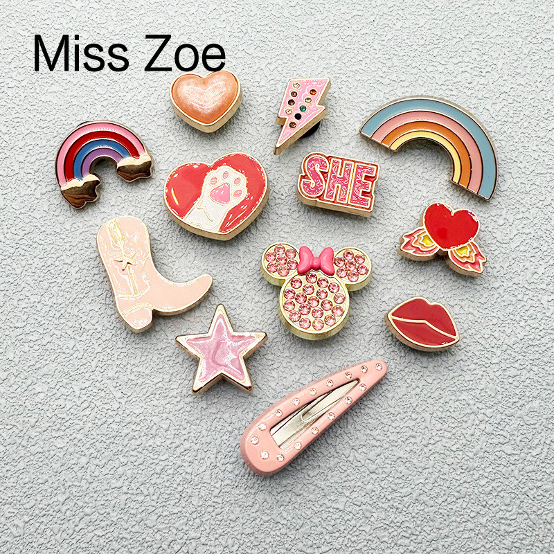 Miss Zoe Metal Jibtz Metal Rainbow Shoe Buckle Pink Girl Hole Shoe Accessories