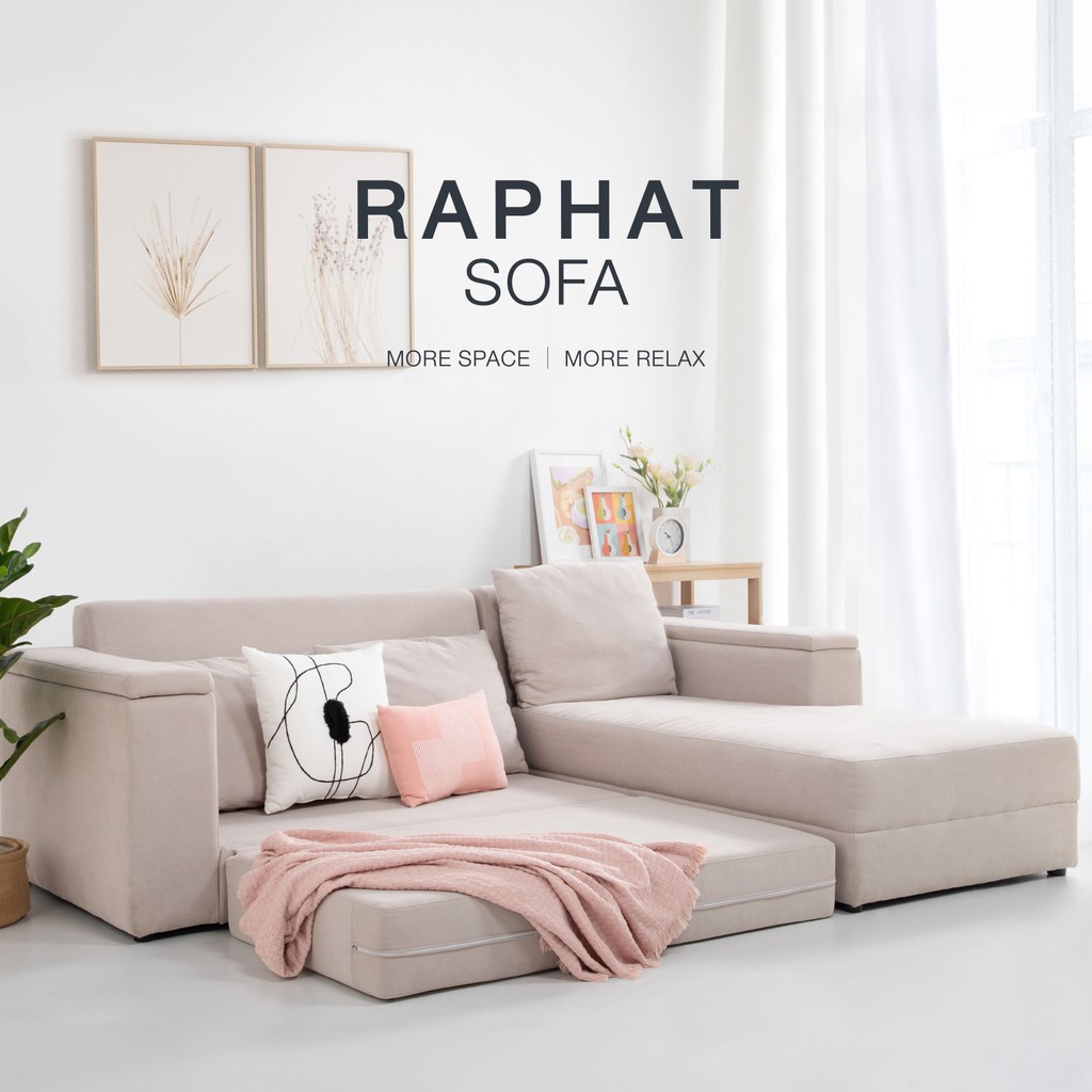 SB Design Square โซฟาเข้ามุมขวา รุ่น Raphat สีครีม (234x159x85 ซม.)  แบรนด์ KONCEPT FURNITURE