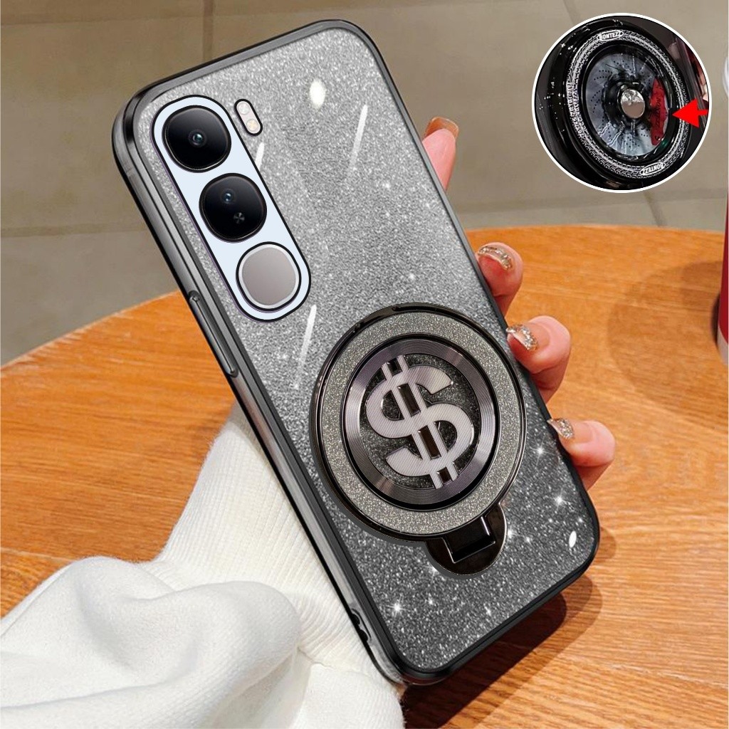 Vivo V40 / V40 Lite 4G 5G Hp Case Softcase Glitter Dollar Ring แท่นชาร์จไร้สาย