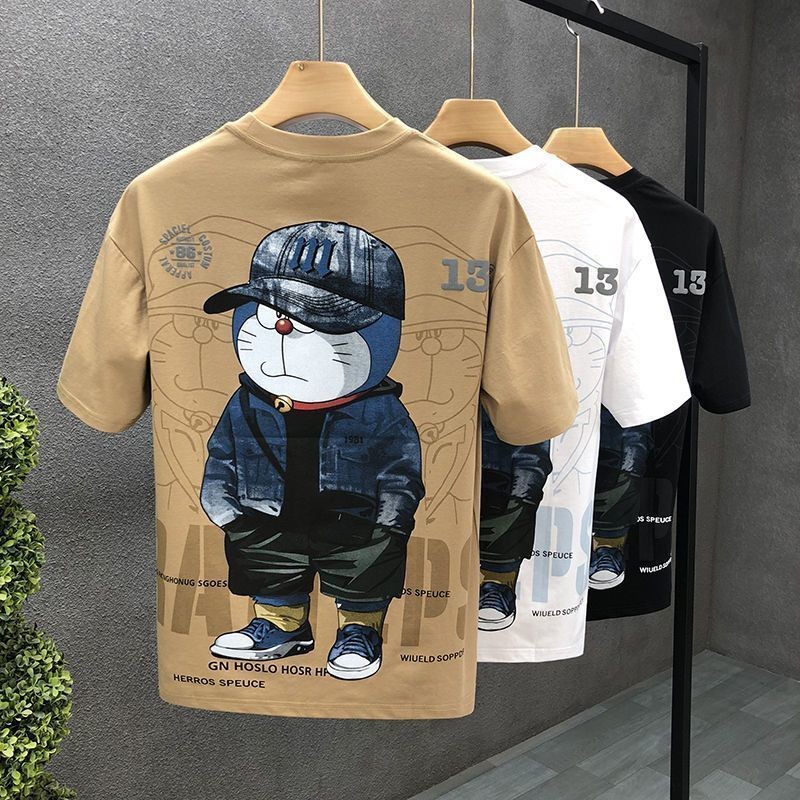ชายเสื้อยืดแขนสั้น ลายการ์ตูนทันสมัย แห้งเร็ว สไตล์หลวม เสื้อฤดูร้อน