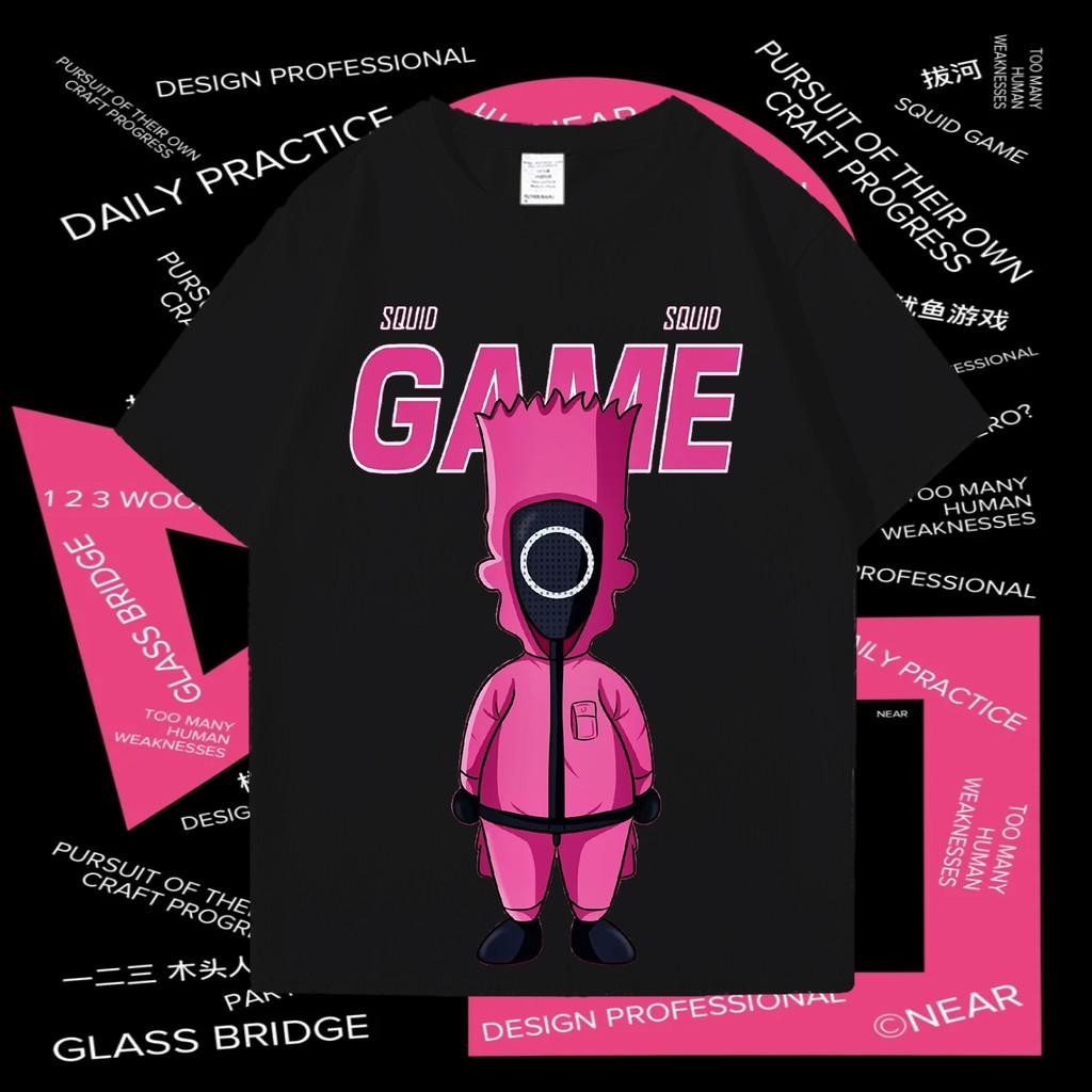HOT Squid Game 2 เสื้อยืด Squid Game2 & The Simpsons แฟชั่นผ้าฝ้าย Tshirt คอกลม Unisex